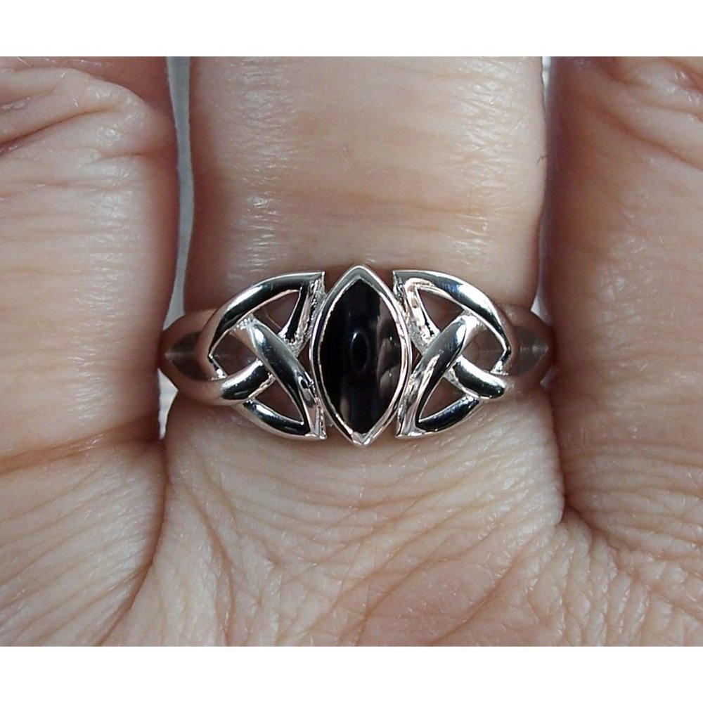925 STERLING SILVER Celtic Synthetic Onyx Marquise Shape Bezel Set - Picture 12 of 16